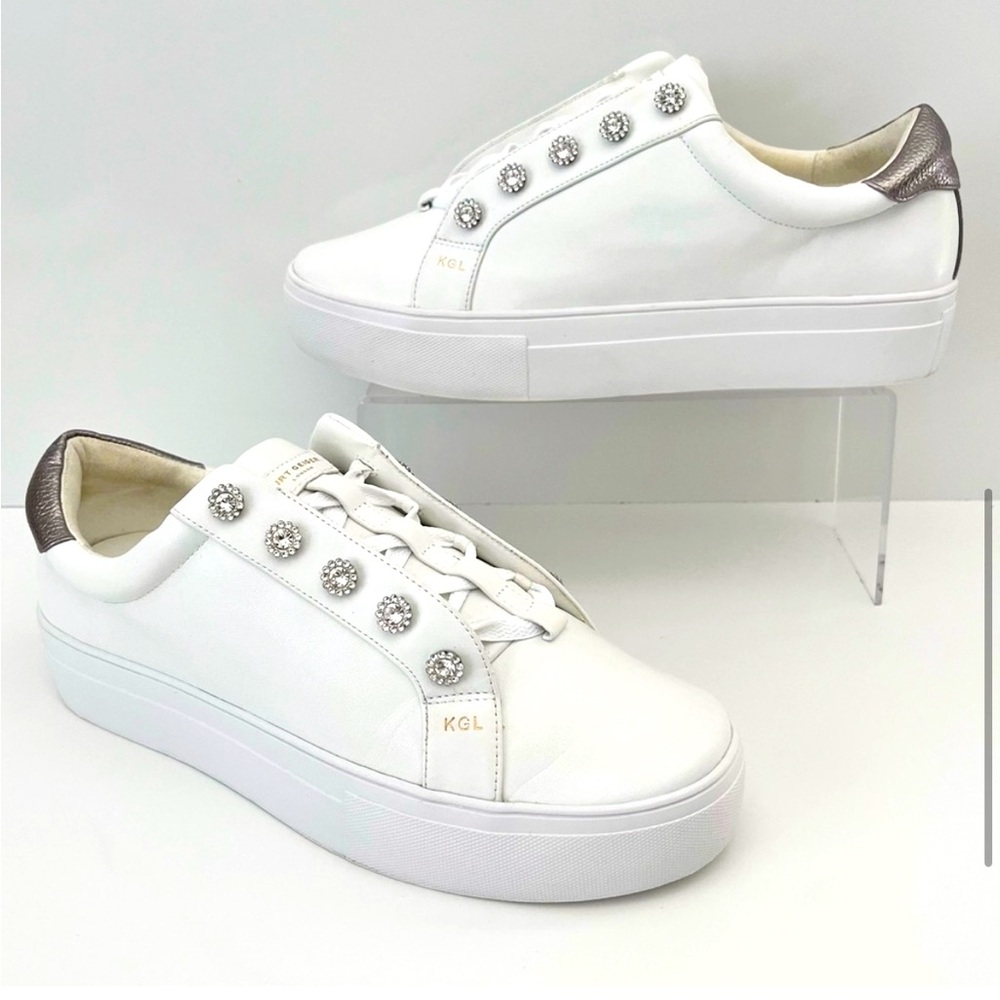 Kurt Geiger White and Silver Embellished Sneakers